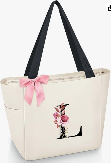 Vavabox A-Z Initial Personalized Tote Bag, Waterproof Gifts for Women, Bridesmaids, Mom, Teachers, Friends
